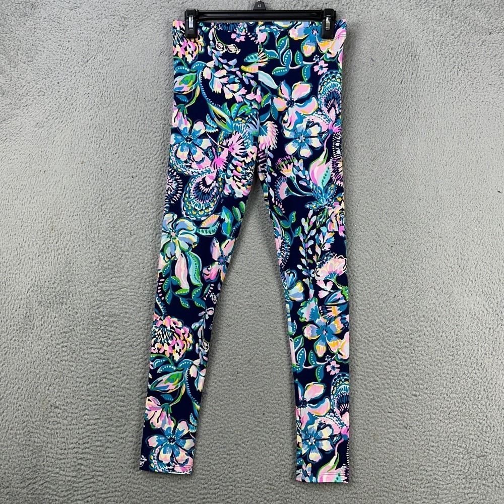 Lilly Pulitzer Girls Legging Pants XL 12-14 Blue Floral Pull On Mid-Rise Stretch
